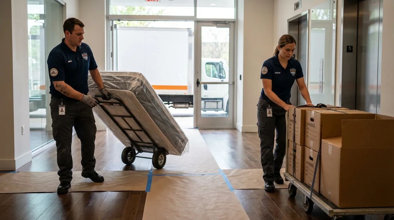 Professional apartment movers loading elevator in Thiells, NY